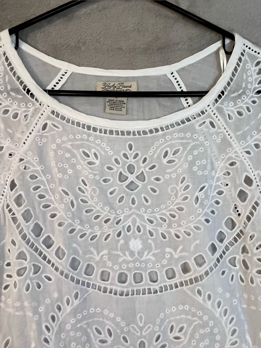 Lucky Brand White Eyelet Cotton Peasant Top Womens Small